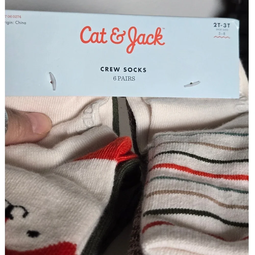 Cat & Jack Kids 6 Pack Crew Socks 2T-3T Shoe Size 5-8 Animal Face Stripes New